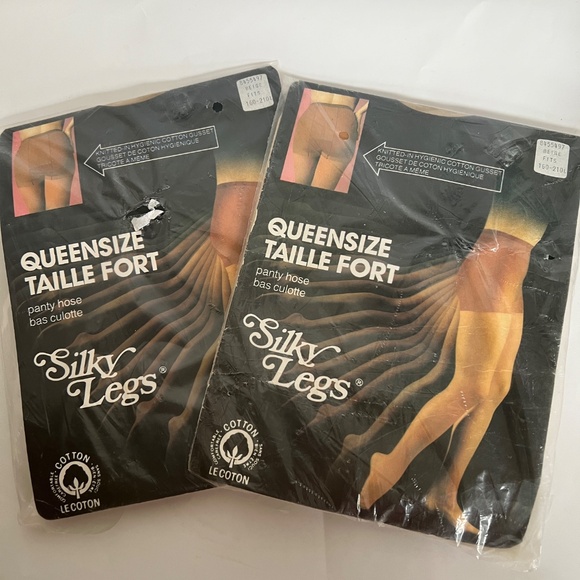 2 Pair Silky Legs Queen Size Panty Hose Hosiery Beige Vintage NOS 260 - 210 lbs - Picture 1 of 8